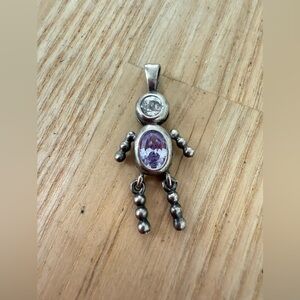 Vintage 925 sterling silver purple February  birthstone boy stick figure charm